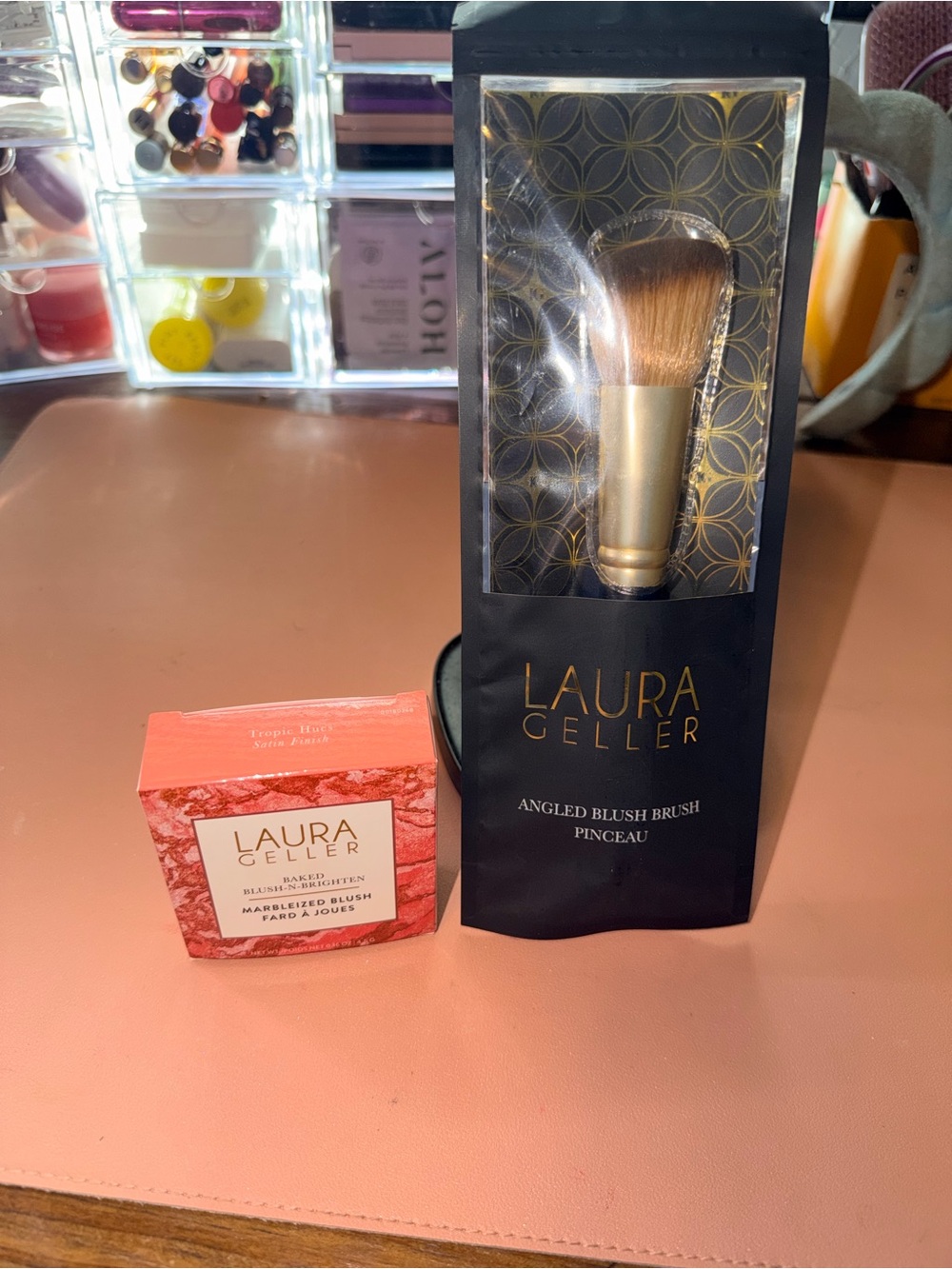 Laura Geller Angled Blush Brush & Baked Blush-N-Brighten Marbelized Blush